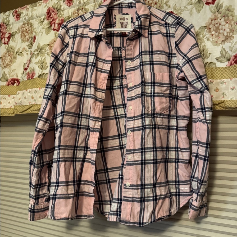 Pink and Gray Plaid Shirt